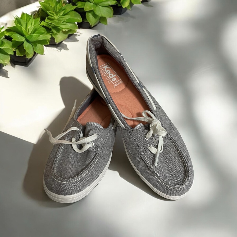 Keds Womens  S 8 Ortholite Boat Sneaker Grizz Gray String Tie/White Sole Narrow